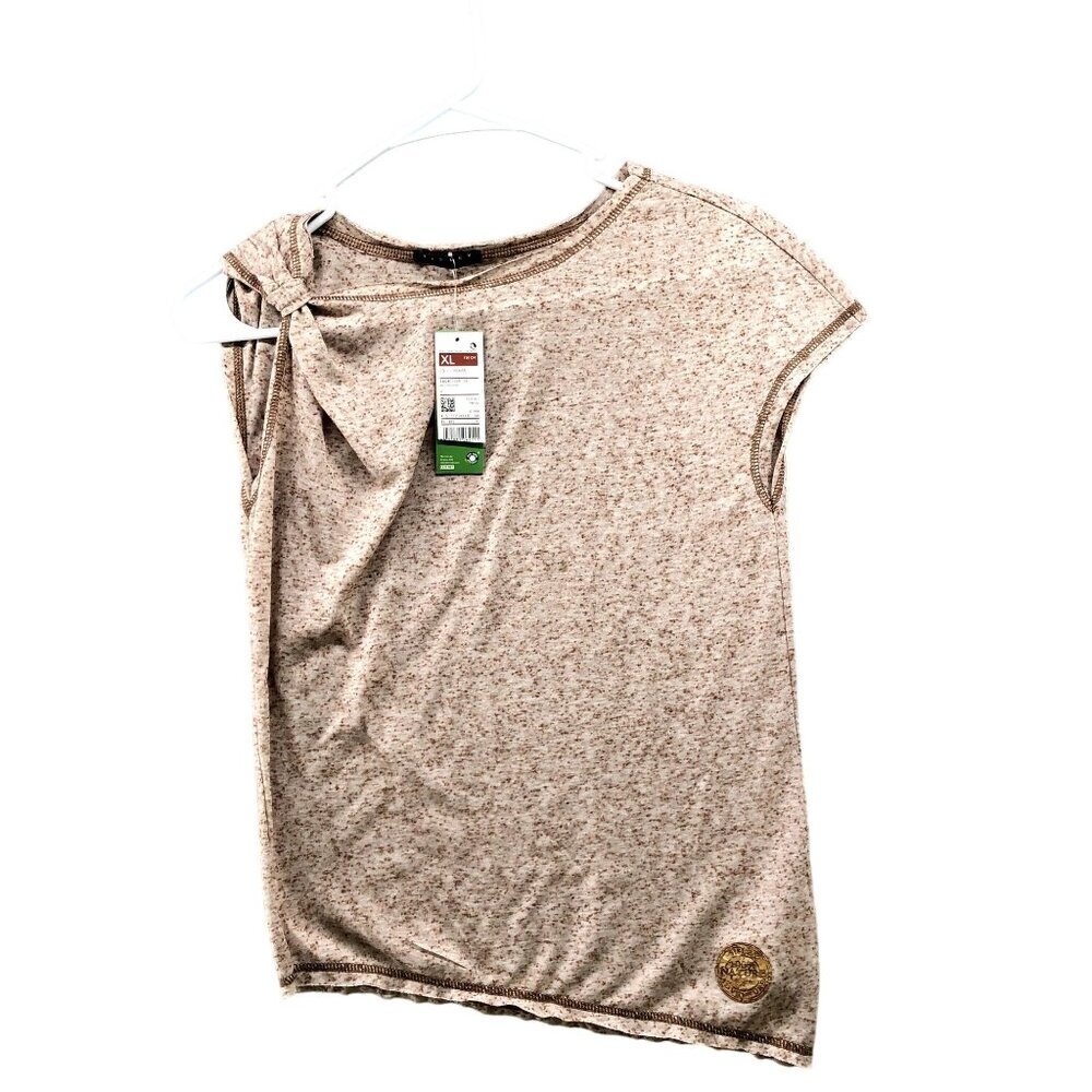 NWT Sisley Girls XL 10-11 Years T Shirt Brown Nubby Summer Asymmetric Lightweigh